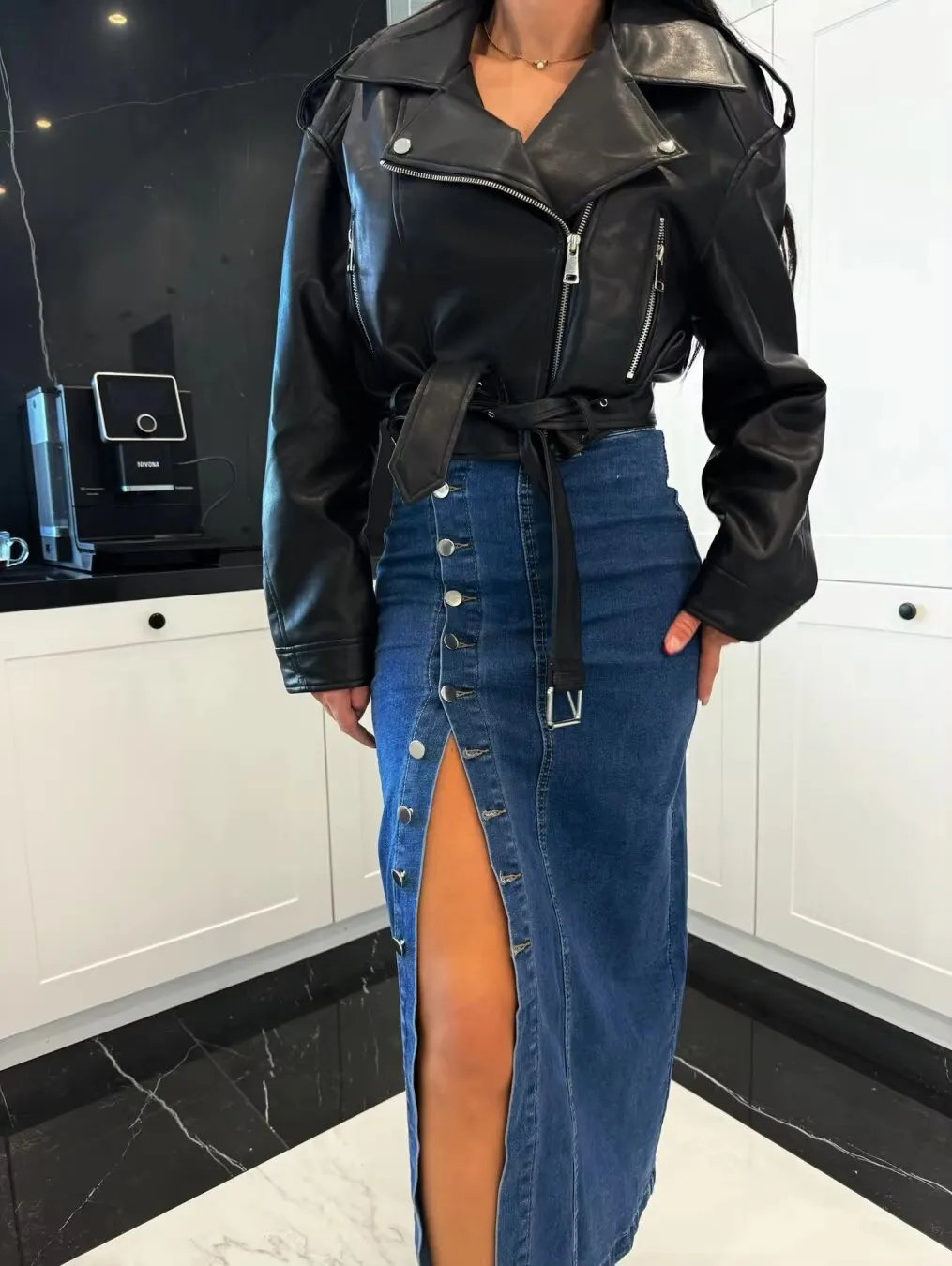 Women's button irregular Skirts slit half body denim skirt with high waist and sexy slim fit hip hugging Women's Clothing skirt