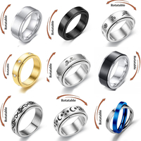 Spinning Anxiety Ring for Women Men Star Moon Fidgets Rings 2023 Stainless Steel Anti Stress Ring Rotate Gift bagues pour femme