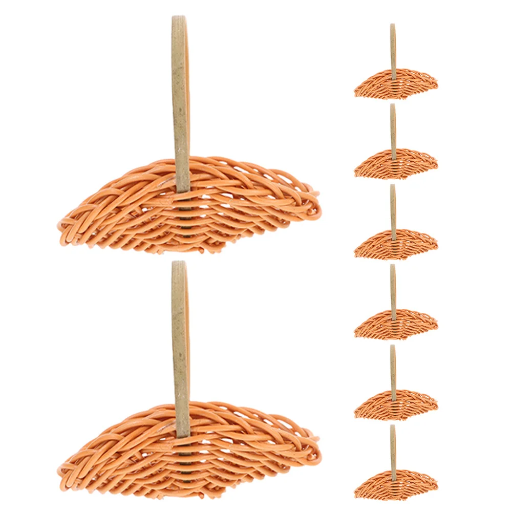 

8Pcs Mini Woven Baskets with Handles Imitation Rattan Craft for Dollhouse Miniatures Realistic Tiny Basket Set Home Wedding