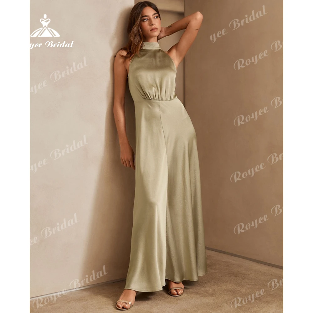 

Minimalist Ribbon Long Prom Dress Halter Satin Evening Dress Elegant Long Formal Dress Wedding Guest Dress Customized