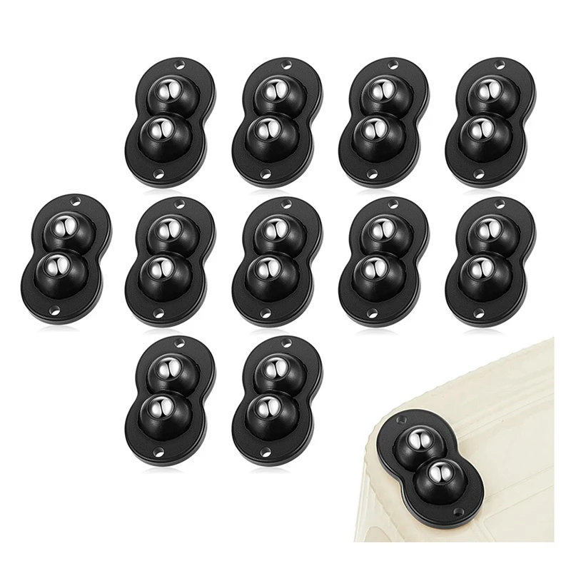 PORK-12Pcs Mini Self Adhesive Swivel Caster Wheels Casters Double Bead Universal Wheel For Furniture Box Mini Roller