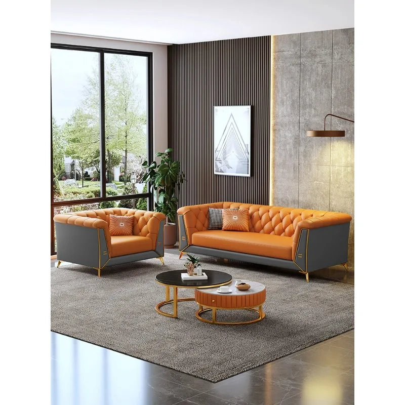 

American light luxury leather sofa small apartment living room apartment furniture European office reception double triple sofa