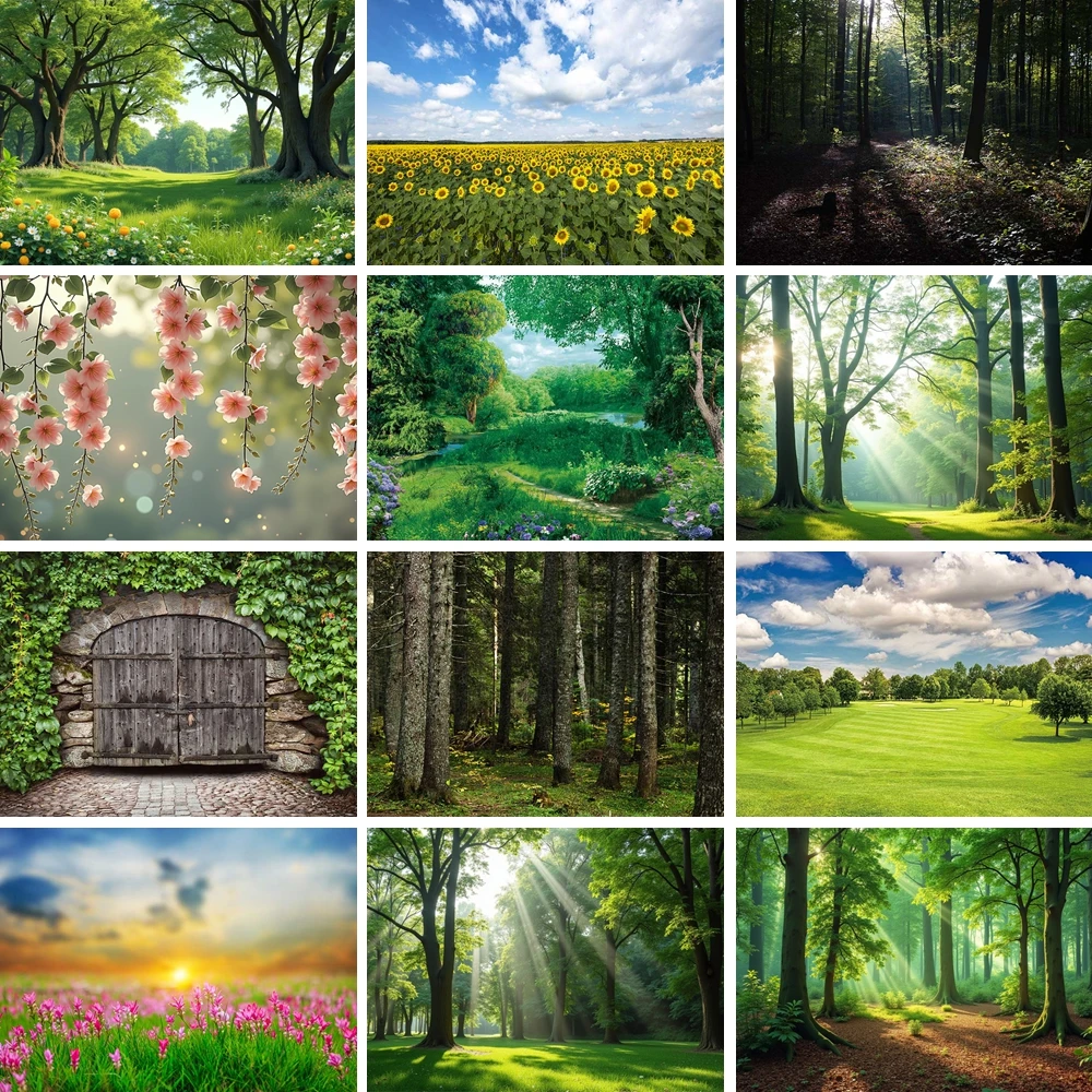 

MOON.QG Spring Forest Sky Woodlands Background Backdrop Family Photo Booth Studio Poster Photobooth Photography Props Birthday