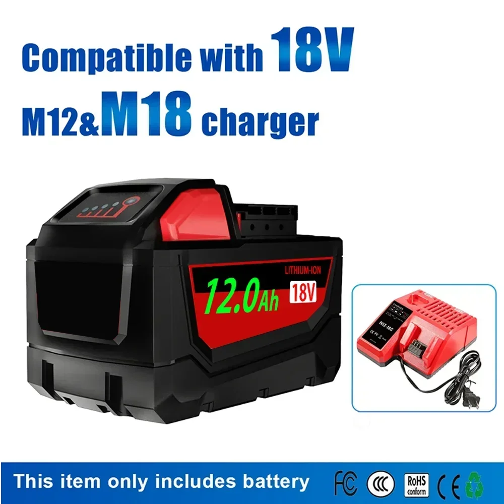 New 18V-21V suitable for Milwaukee M18 lithium battery 12.0Ah 9.0Ah extended capacity battery XC 48-11-1860 backup battery