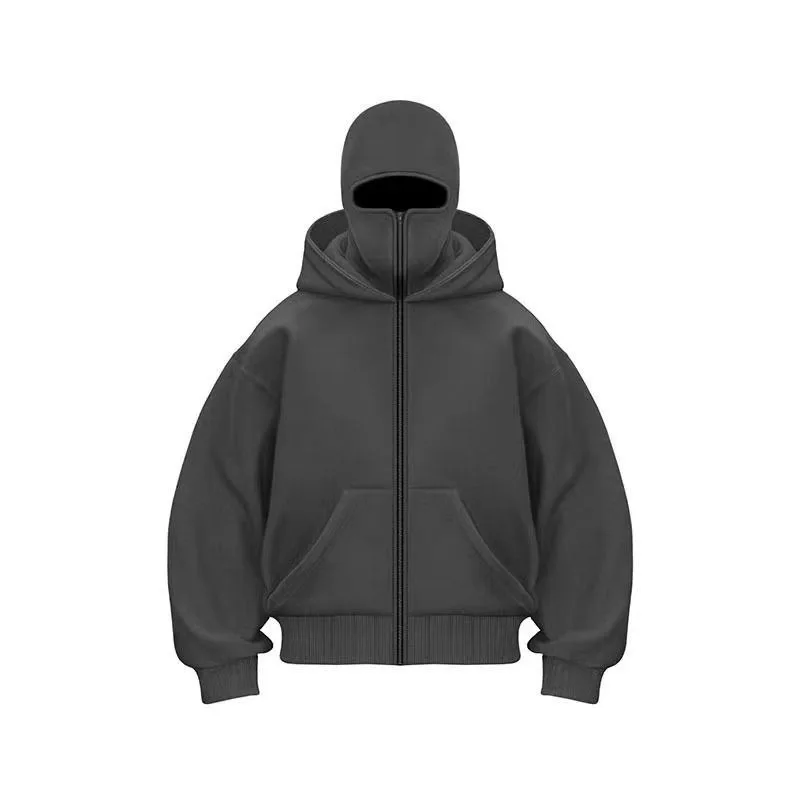 

men's hooded mask zipper sportswear Men's and women's Balaclava Y2K Gothic Harajuku winter new item double hooded sweatshirt
