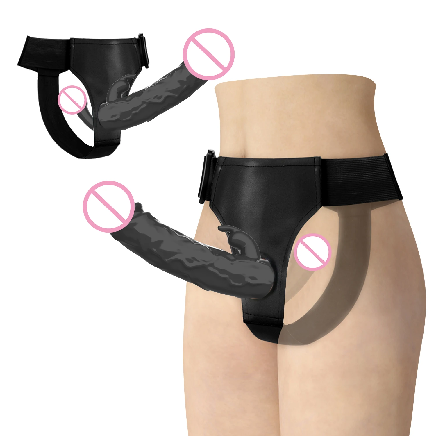 2 in 1 Silicone Double Head Strap on Dildo Rabbit Shape, Detachable Head, Wearable Adult Sex Toy for Men Women view 3