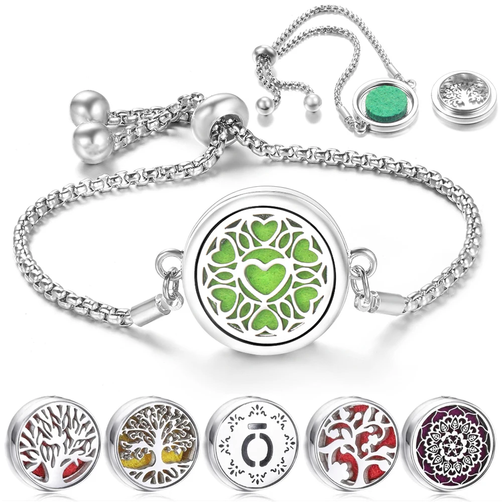 2024 New Heart Shaped Stainless Steel Pattern Aromatherapy Bracelet Essential Oil Diffuser Perfume Locket Women Bracelet Jewelry