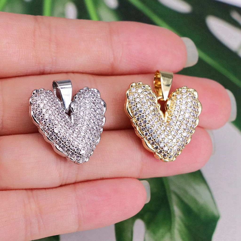 

HOT 2Pcs-20*20mm White Crystal Bubble Heart Pendant for Necklace Copper Gold Plated Handmade Wholesale Jewelry Making Supplies