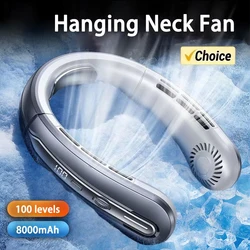 Xiaomi-ventilador portátil para colgar en el cuello, Enfriador de aire eléctrico sin aspas, recargable, silencioso, con pantalla Digital de 8000 velocidades y USB, 100 mAh