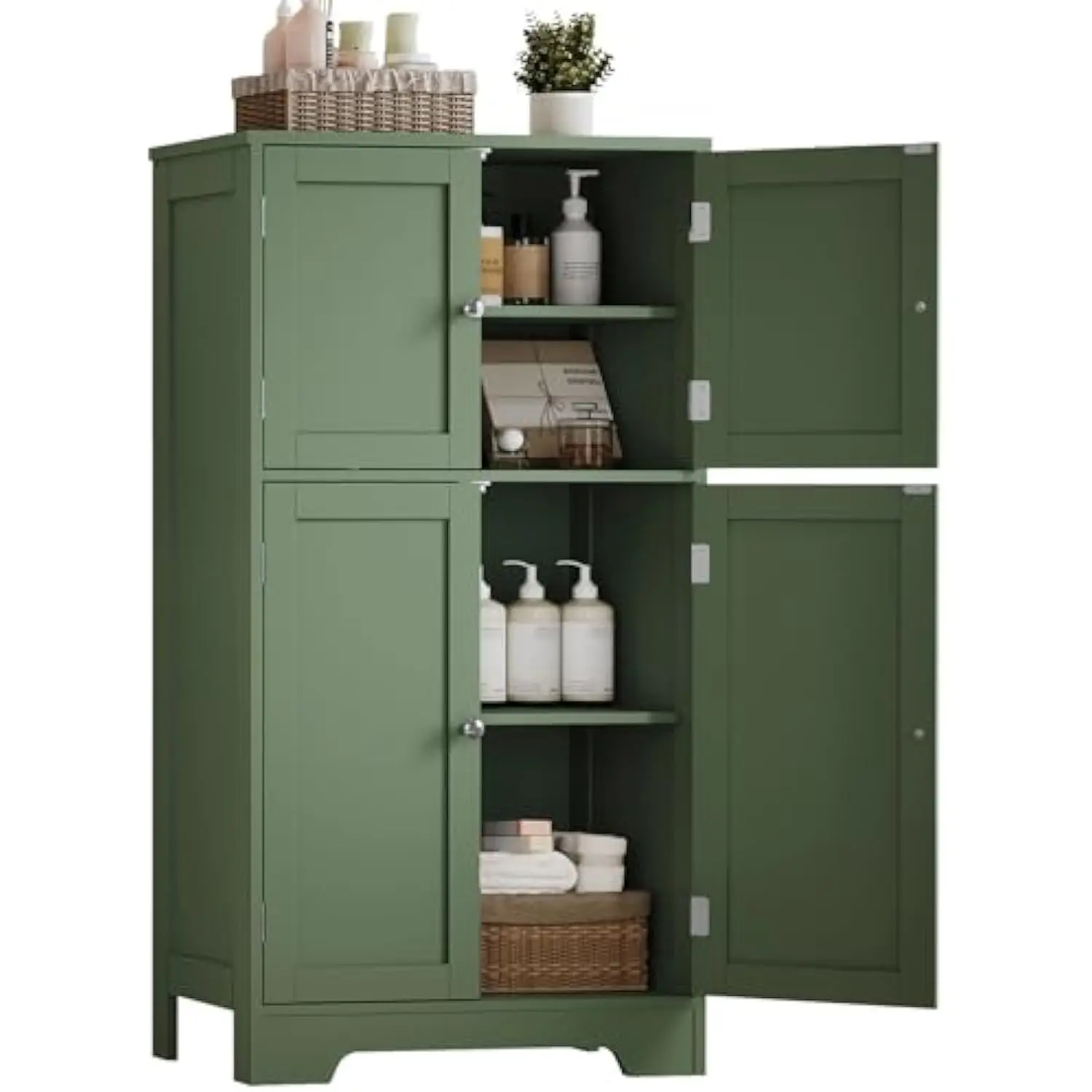 

Bathroom Floor Storage Cabinet with 4 Doors & 2 Adjustable Shelves, Freestanding Bathroom Cabinet, Cupboard, Floor Cabinets for