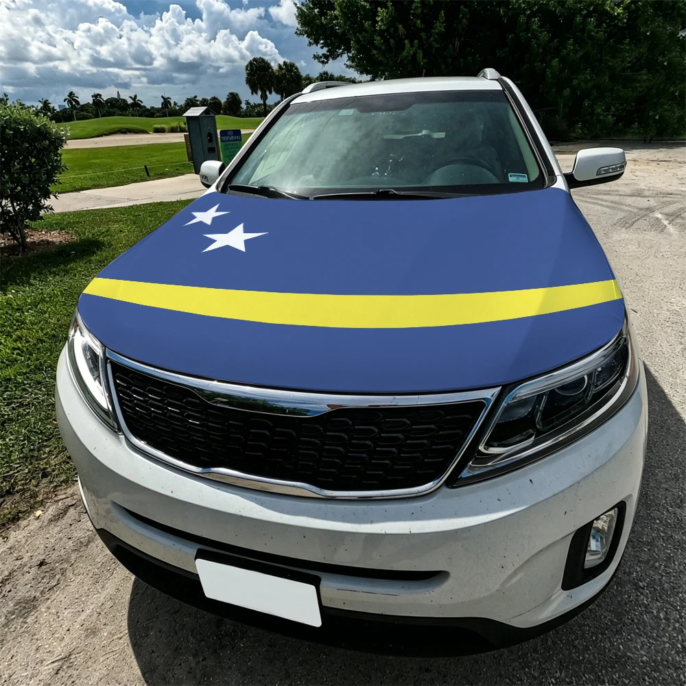 3.8x5.3ft Curaçao Curacao Hood Cover Flag Car Bonnet Banner Elastic Fabrics Windproof Patriotic Automotive