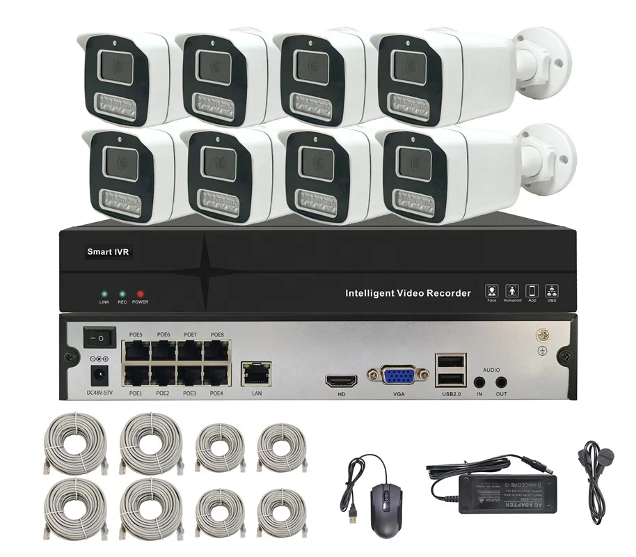 16 Channel 4K 8MP IP Cameras Set Two Way Audio Intelligent Bullet Network Camera CCTV System Waterproof AI POE NVR Kit