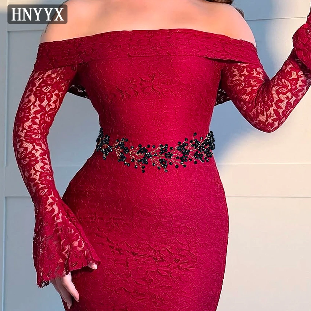 

HNYYX Bridal Wedding Dress Belt Black Crystal Belts Chain Handmade Glamour Sashes Banquet Prom Party Dress Accessories SA352
