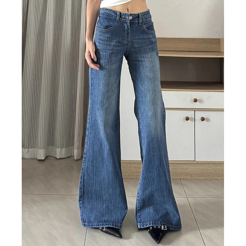 Meisjes Retro Lage Taille Flare Jeans Vrouwen Chic Designer Bell Bottom Broek Lady Streetwear Fashion Casual Denim Broek
