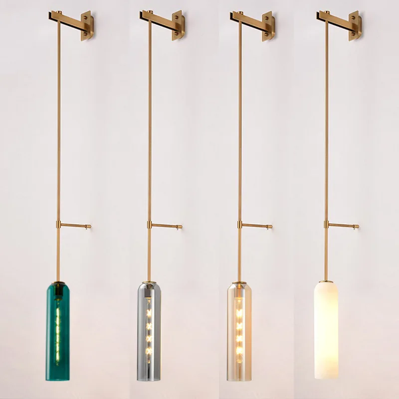 Imagem -06 - Nordic Glass Bedside Sconce Lamp Modern Minimalista Light Hotel Corredor Villa Background Wall Long Pole Pendurado Lâmpadas