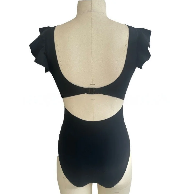 Summer V Neck Mesh One Piece Swimsuit Solid Color Backless Tummy Control High Cut Bathing Suit Women's Swimwear