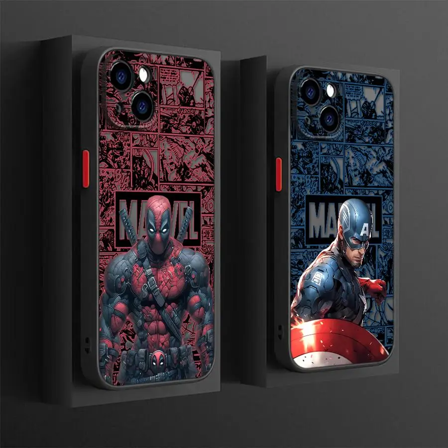 

Phone Case for iPhone 16 15 11 12 13 14 Pro Max 16 Plus 12 Mini 7 8 MAX 16e Matte Cover Shell Marvel Deadpool Captain America