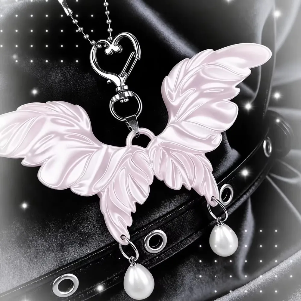 Resin Imitation Pearl Bag Charm Butterfly Shape Trendy Style Butterfly Keychain Tassel Design Keychain Pendant For Backpack