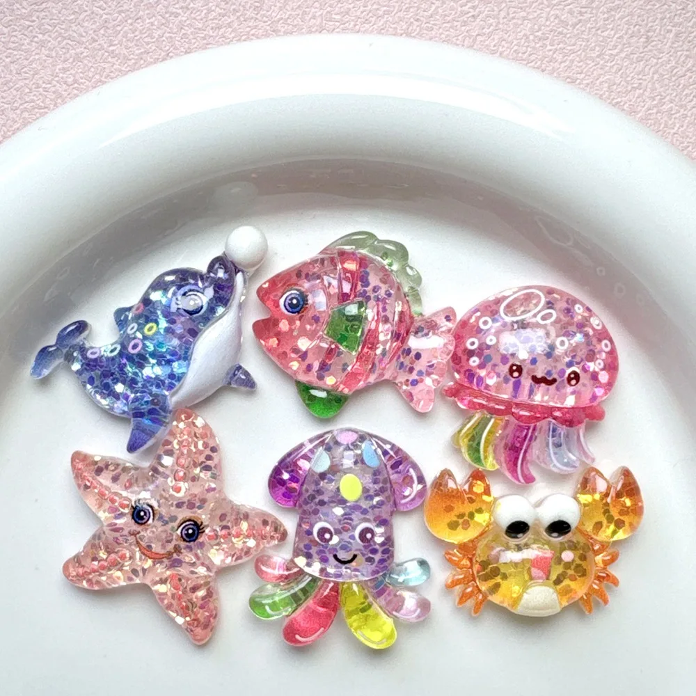 DW30 10 pièces paillettes résine étoile de mer crabe méduse dauphin fait à la main Animal Flatback strass Scrapbook bricolage Figurine décor artisanat