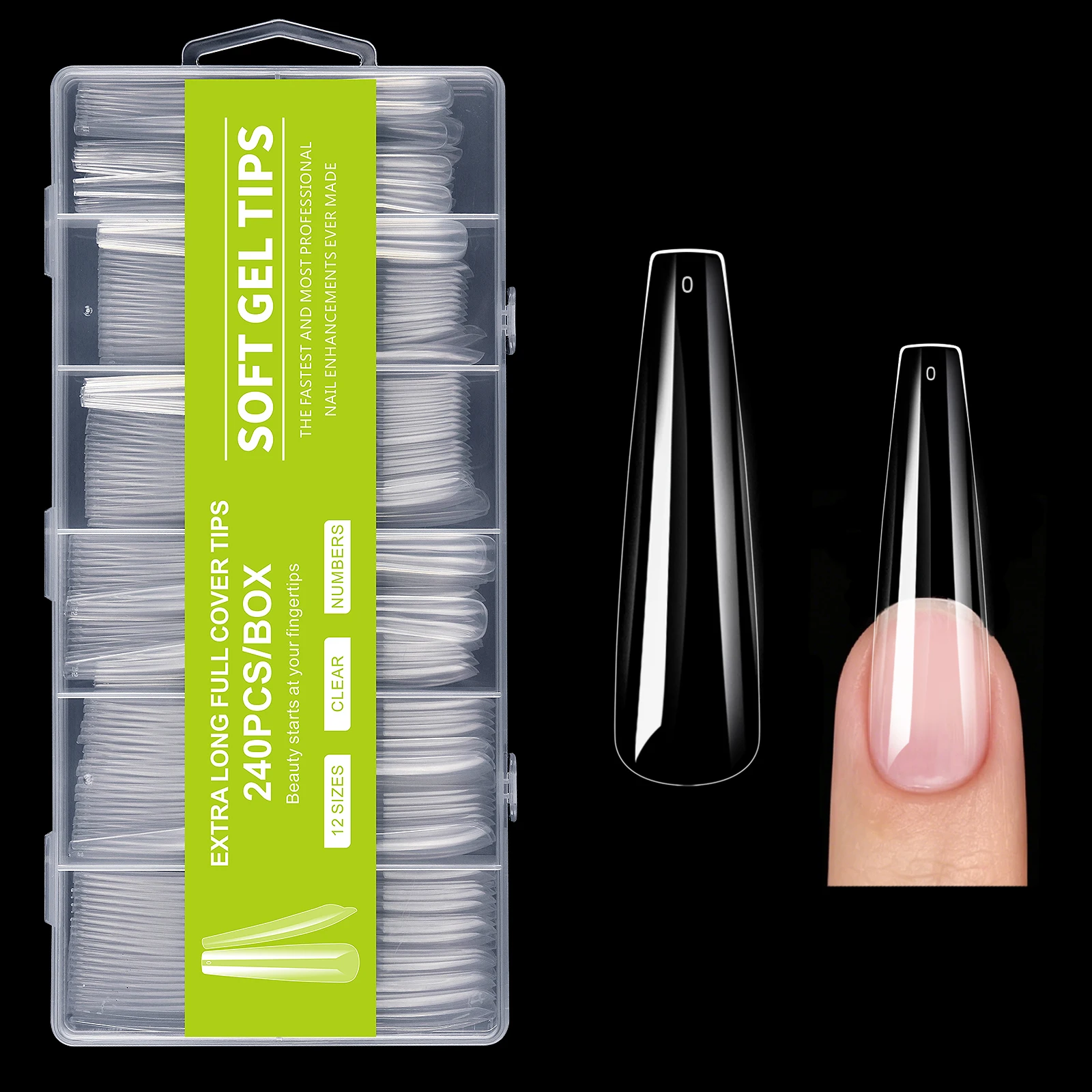 240 Stück Extra Lange Klare Weiche Gel-Nagelspitzen Künstliche Nagelverlängerungen Ohne Feile Benötigt Spurlose Faltbare Abziehbare Nagelspitzen-Box für Salons – Detail 12