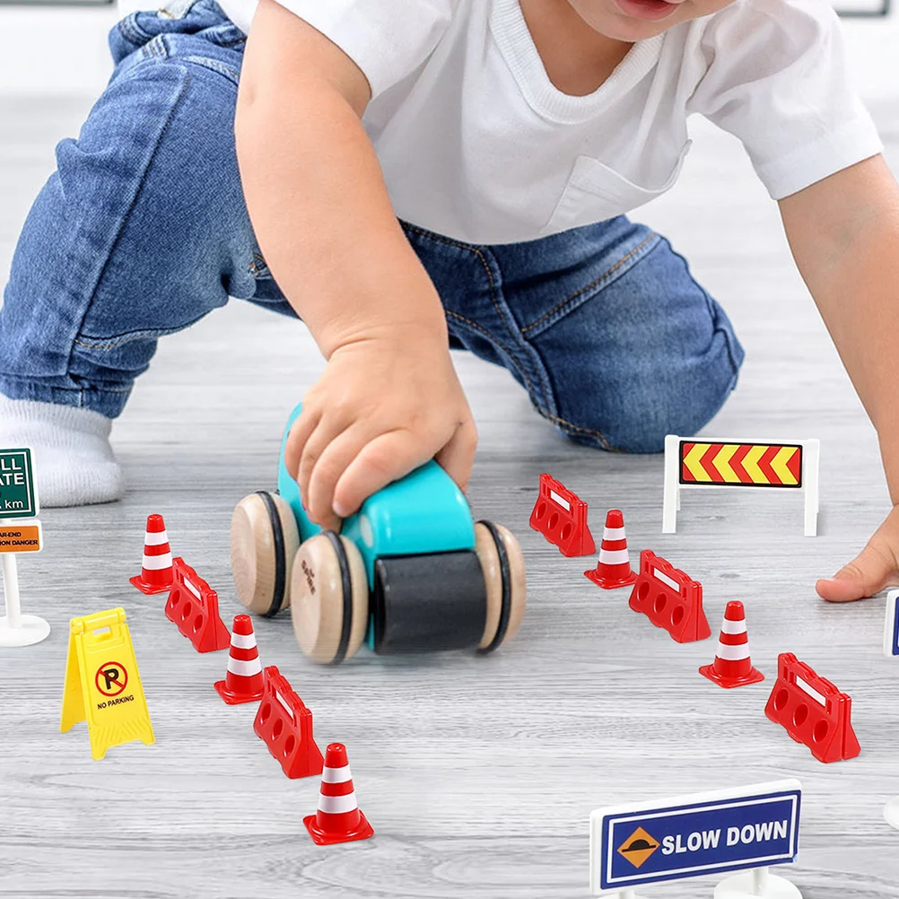 24 Pcs Traffic Road Sign Barricade Street Warning Signs Toy Simulation Toys Roadblocks Mini Child