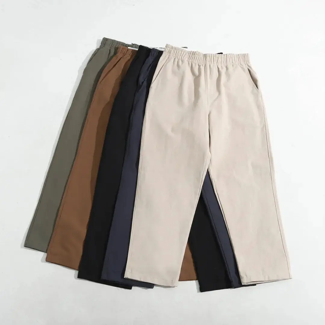 

Loose Straight Leg Cotton Casual Pants Men's Washed Pure Cotton Basic Wide Leg Leisure Trousers Fashionable Elastic Waist Lon...