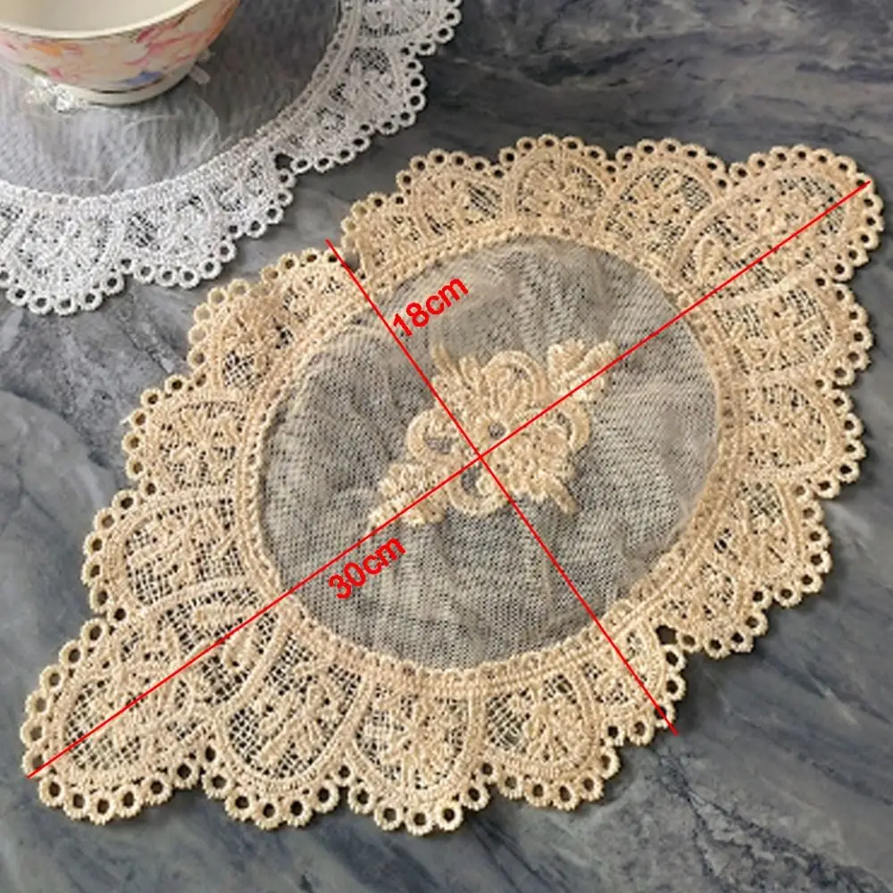 Mesa de centro crochê oco renda coaster delicado vintage placemat estilo europeu oval copo tapete decoração de mesa