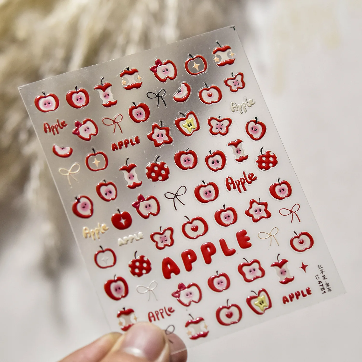 5d vermelho arte do prego adesivos kawaii maçã emoção seda bowknot frutas design adesivo decalques decorativos diy em relevo manicure sliders