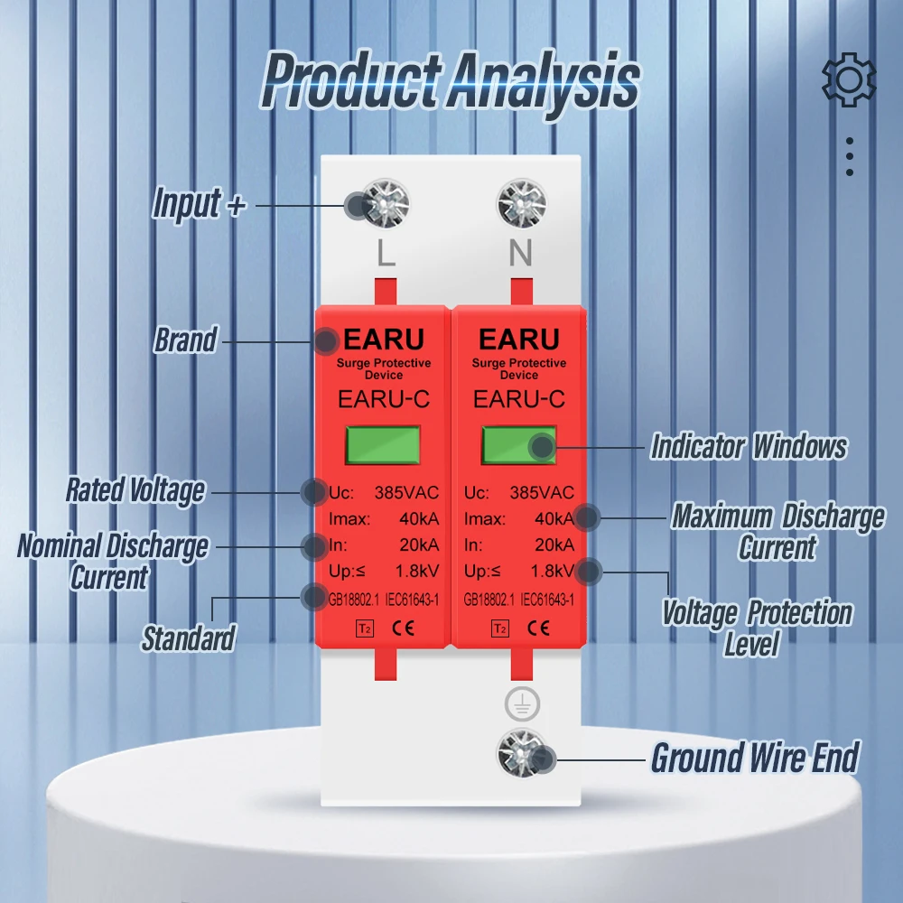 جهاز حماية زيادة التيار الكهربائي SPD صواعق منزل الجهد المنخفض 1/2/3/4 القطب حماية الجهد الكهربي تيار مستمر 500 فولت 800 فولت 1000 فولت 40KA 60KA #4