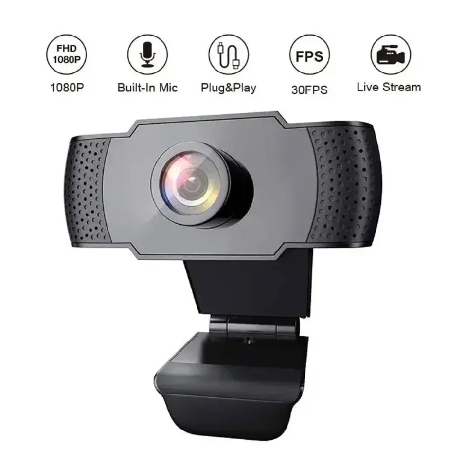Nova Webcam 1080P Full HD com Luz LED e Microfone, Conexão USB para PC, Computador, Mac, Laptop e Desktop