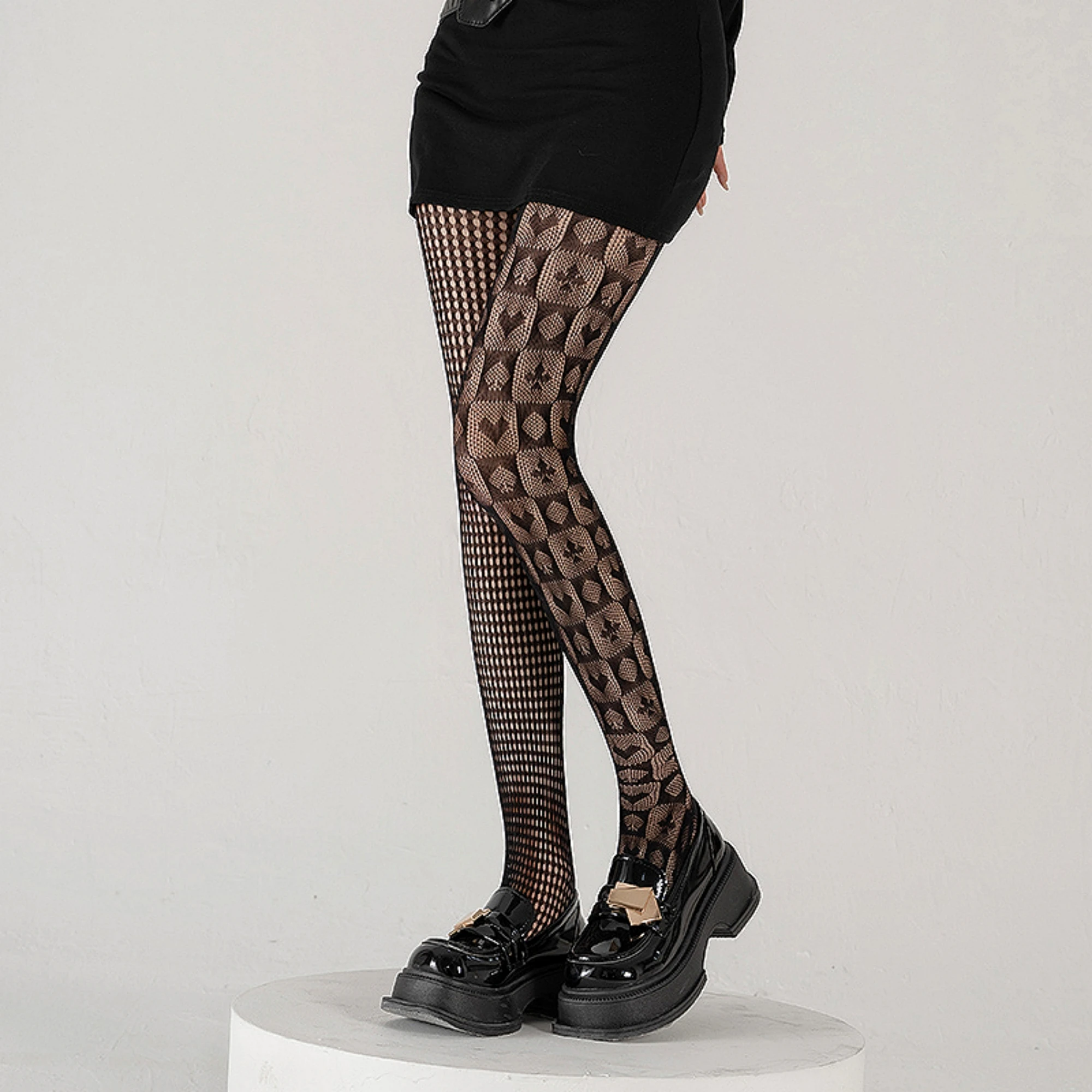 جوارب طويلة شبكية ماسية مجوفة للنساء ، مثيرة ، شبكية ، 1 روض