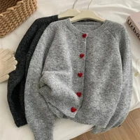 AOSSVIAO 2026 Deep Grey Wool Knitted Cardigan For Women In Autumn Winter Soft And Sticky Warm Love Buckle Shoulder Sleeves - Image 3