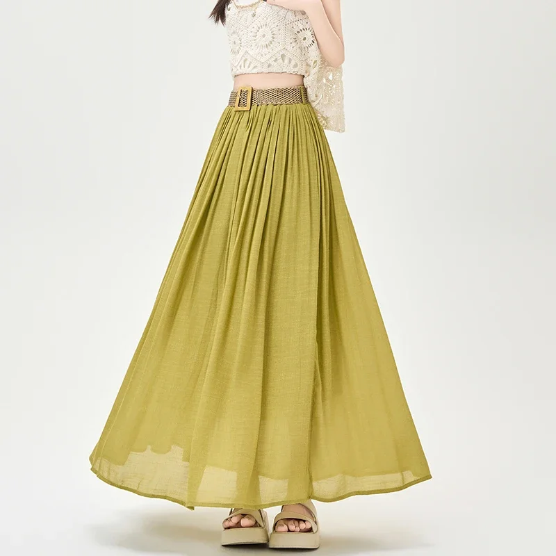 pleated skirt for women, summer style, elastic, high waist, slimming, draping, A-line big-flare umbrella skirt, long skirt