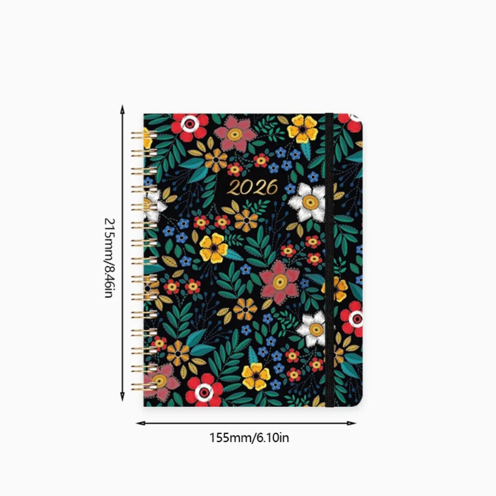 Buku Agenda Planner 2026 dengan Spiral, Desain Sederhana, Ukuran A5, Dilengkapi Jam, untuk Perencanaan Harian