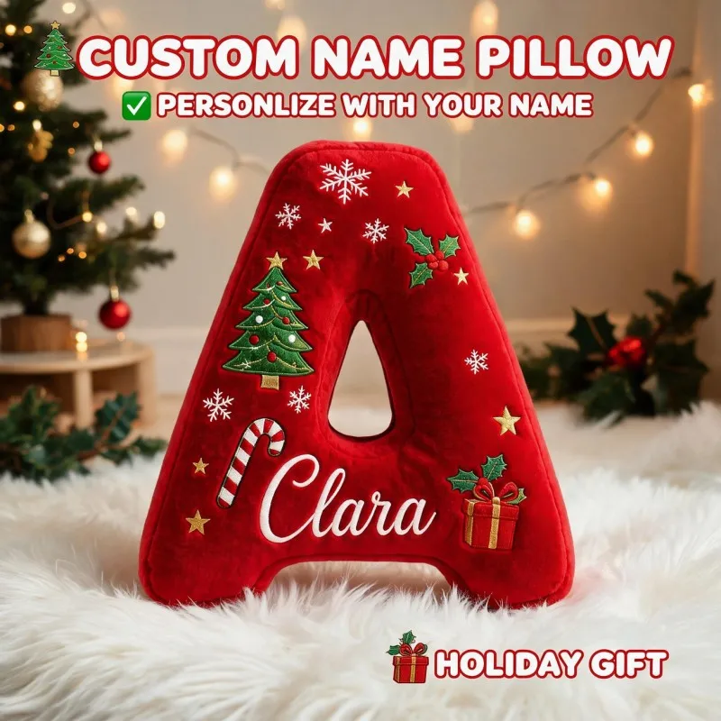 Custom Photo Letter A Throw Pillow Red Christmas Tree Snowflake Decor Cushion Unique Home Accent for Sofa Bedroom Perfect Gift