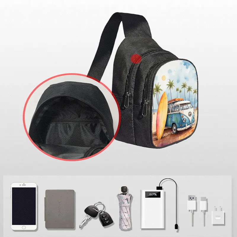 Watercolor Camper Van Beach Travelling Print Chest Bag Women Crossbody Bags for Travel Shoulder Bags Key Phone Holder