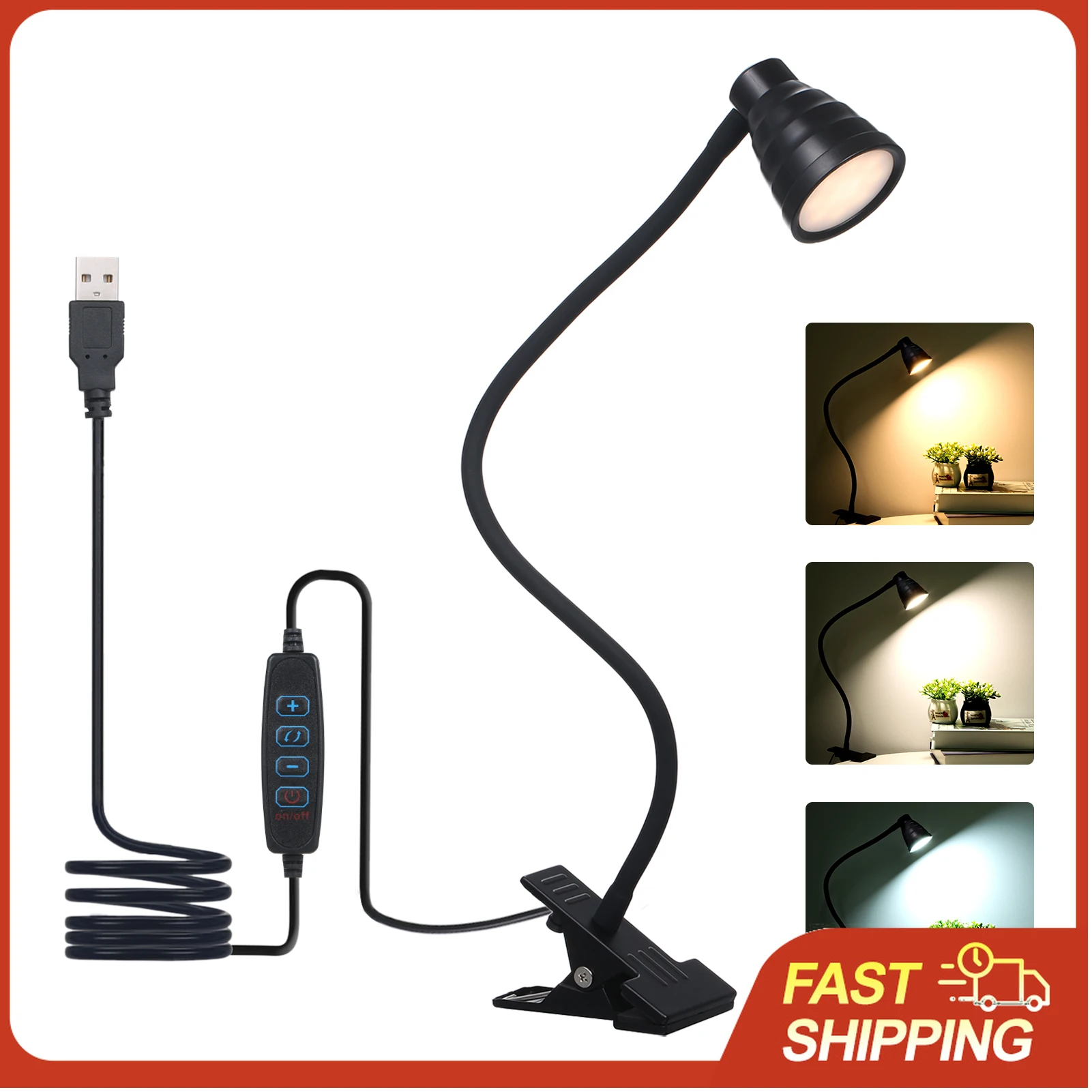 

Настольная лампа Tomshine 5W с 24 светодиодами, светильник для чтения с зажимом, USB-питание, 3 режима цветовой температуры