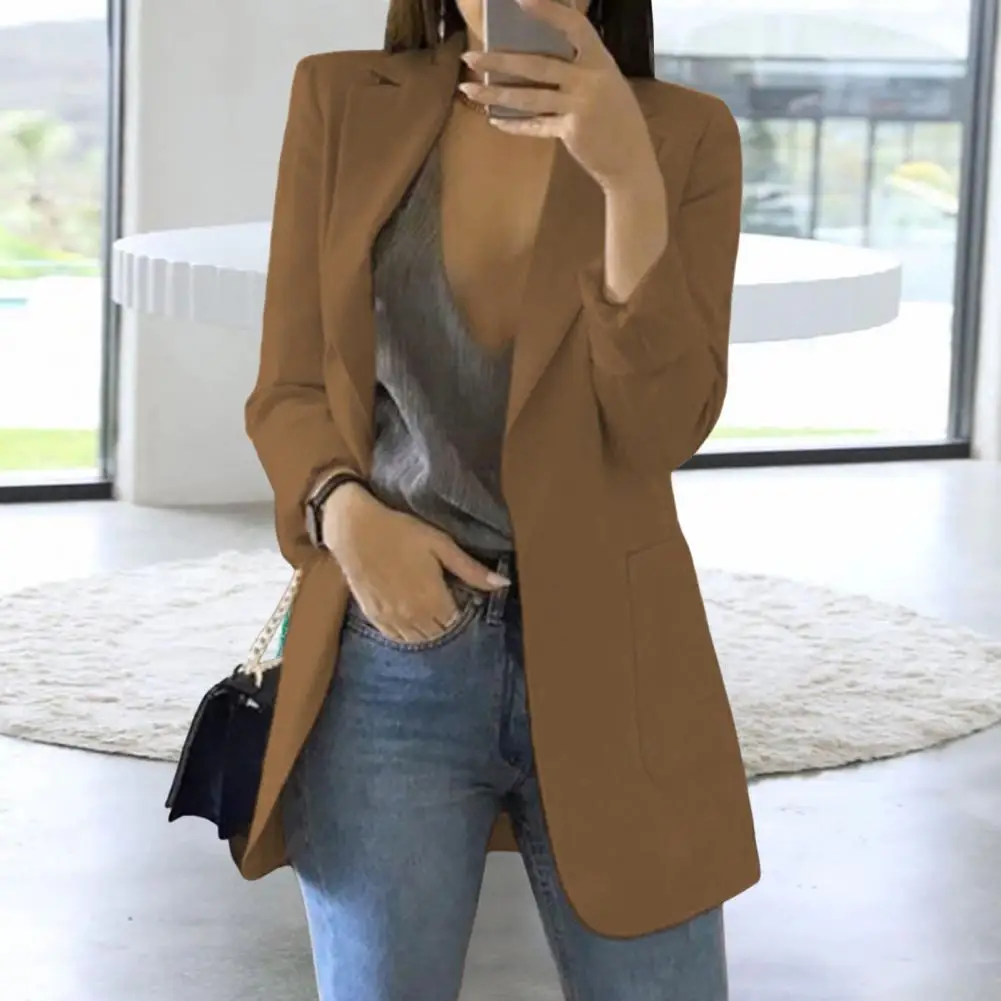 Women Formal Suit Coat Elegant Lapel Suit Coat for Women Long Sleeve Open Front Business Outerwear Solid Color Urban for Spring