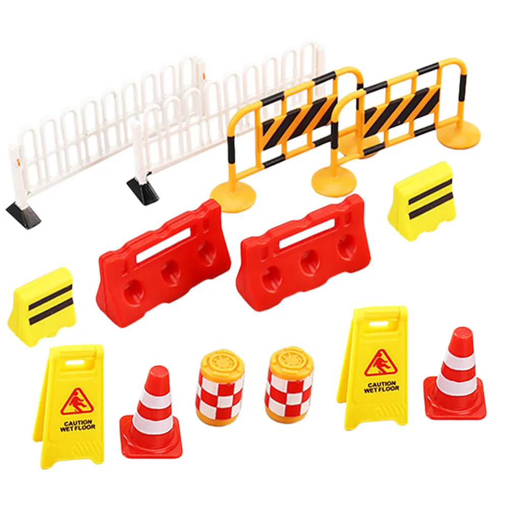 14pcs Mini Road Signs Traffic Cones for Kids Learning, Scene Building & Indoor Decoration