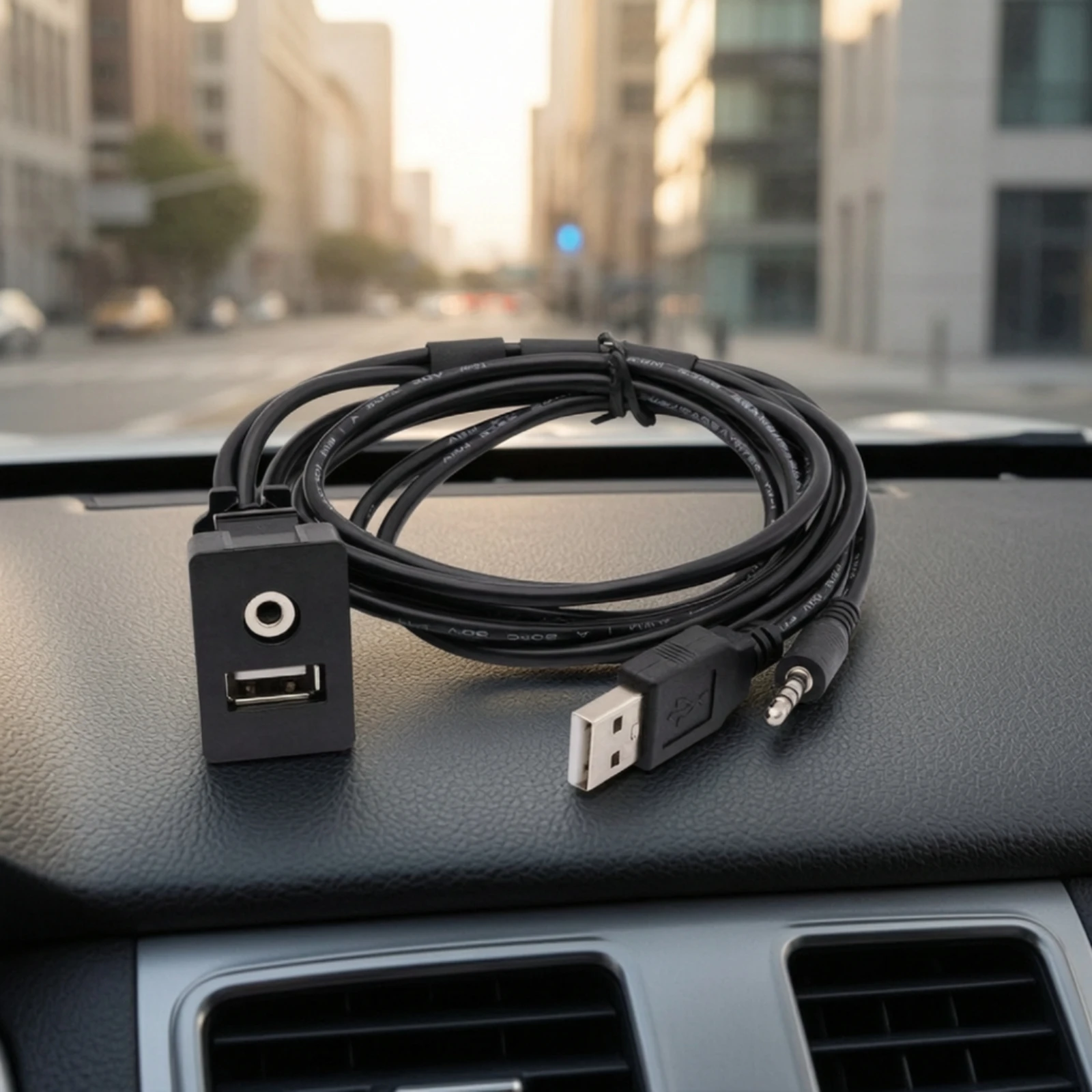 In-Vehicle USB-to-AUX Audio and Power Cable Assembly Black 12V Car USB AUX Power Cable 5V Output Slim-Profile