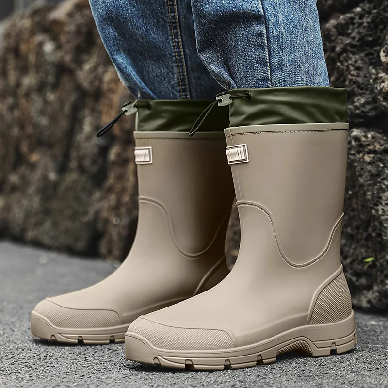Men waterproof Rain Boots Mid Calf Slip On Shoes Thick Sole Anti Slip Outdoor Garden Work Shoes Durable plus size hiking boots view 5