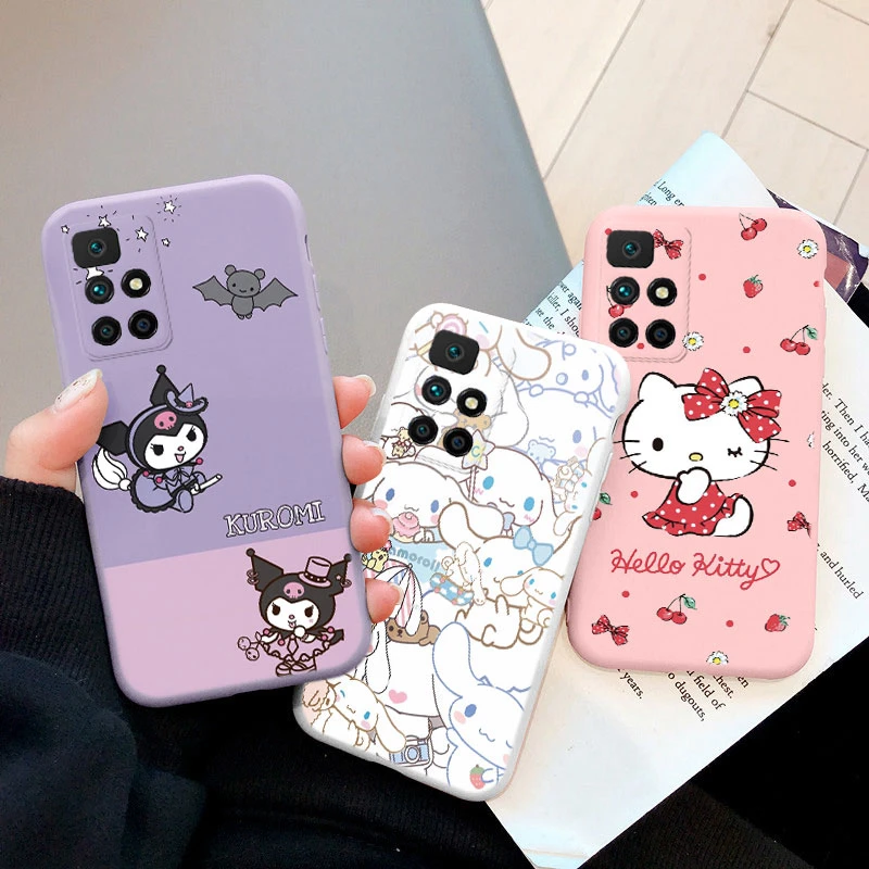 Funda de teléfono de dibujos animados para Xiaomi Redmi 10 2022, bonita funda trasera anticaída de silicona Cinnamoroll Kuromi Hello Kitty a prueba de golpes