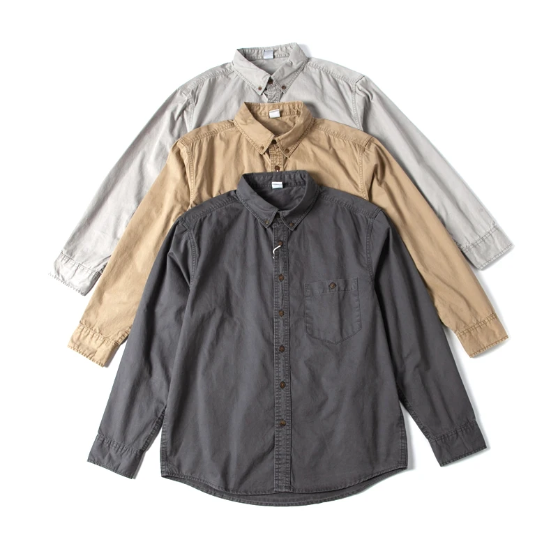 

Ретро-американская повседневная рубашка из чистого хлопка для мужчин, простая, универсальная, свободного кроя, с длинным рукавом, молодежная одежда