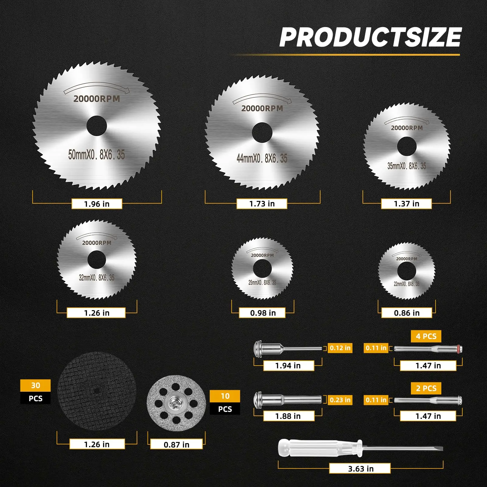 55PCS Rotary Tool Cutting Wheel Set, HSS Saw Blades, Resin Cut-Off Discs, Diamond Wheels & Mandrels for Metal Wood Plastic