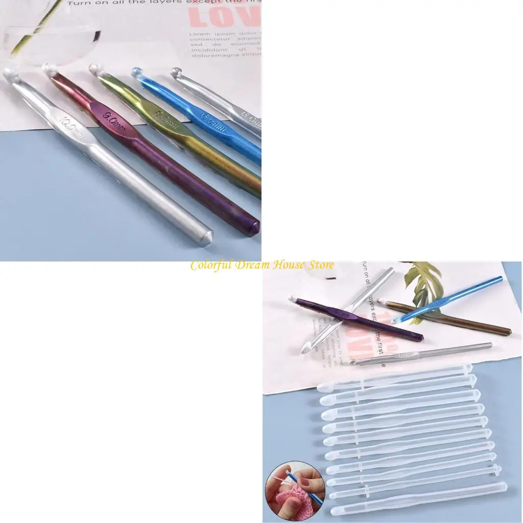 

10 Styles Crochet Hook Molds Set Epoxy Resin DIY Casting Silicone Mold Handcraft Art Yarn Weaving Tool Silicone Mold
