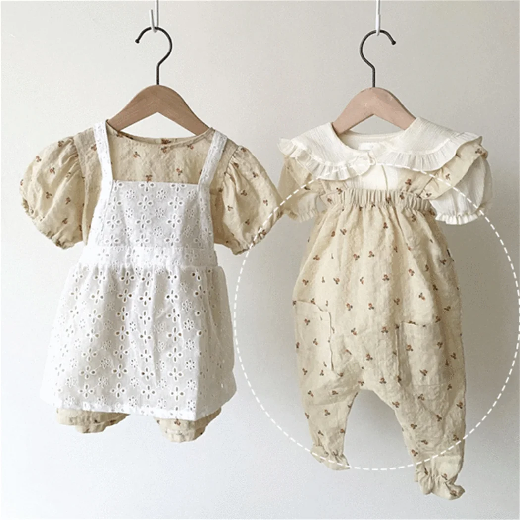 Baby Girls Jumpsuit Spring Summer Ruffles Lace Flroal Bodysuit for Toddler Clothing Elegant Kids Overalls Little Girls Rompers