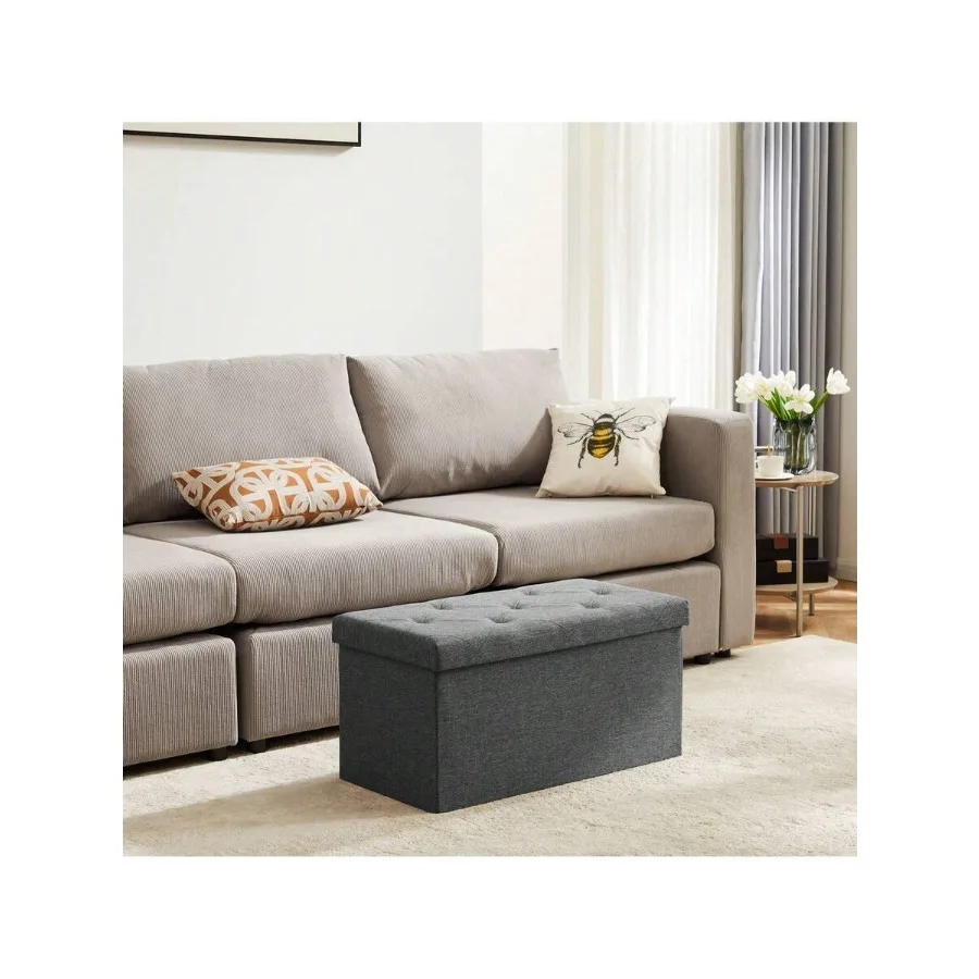 Sweetcrispy 30 Inch Folding Storage Ottoman Bench, Foot Rest Stool With Padded Seat, Large Toy Box Storage Chest With Seating F