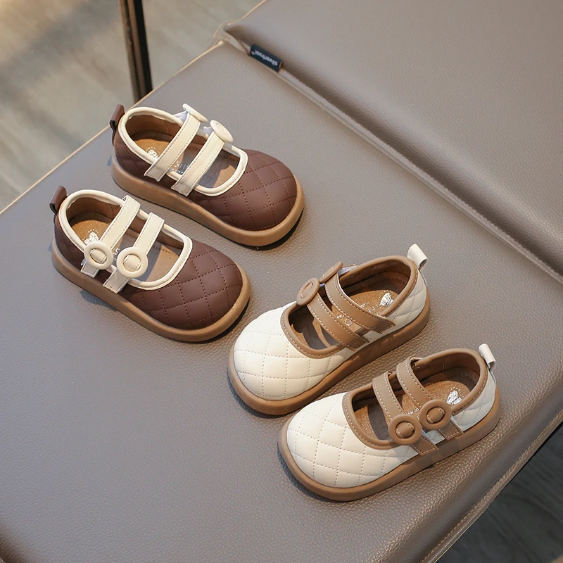 Autumn Girl's Mary Janes Sewing Double Strap Daily Kid's Flat Shoe Solid Colors Anti-slip Chunky Chic Versatile Children Shoes