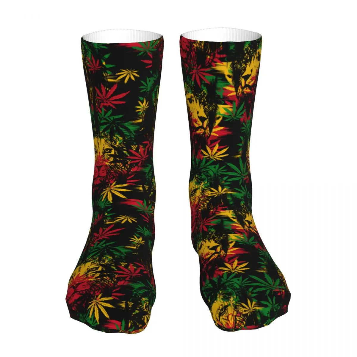 Lion Head Cannabis Leaves Rastaman Style Socks Men Women Polyester Weed Leaf Socks Spring Summer Autumn Winter Socks Gift