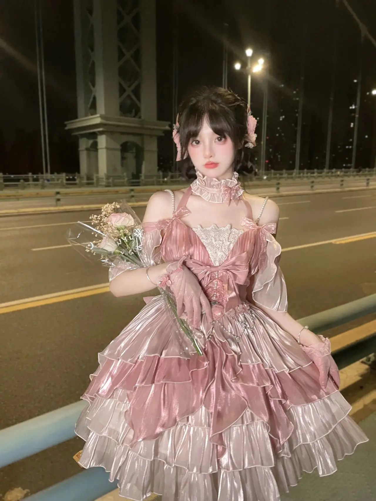 

Pink Elegant Fairy Princess Lolita Dress JSK Wedding Flower Fairy Doll Luxury Spring Autumn Large Size Women's Dress